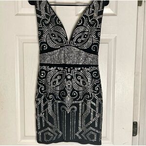 New AKIRA Black Diamond Rhinestones Stretch Mini Dress XXL Plus